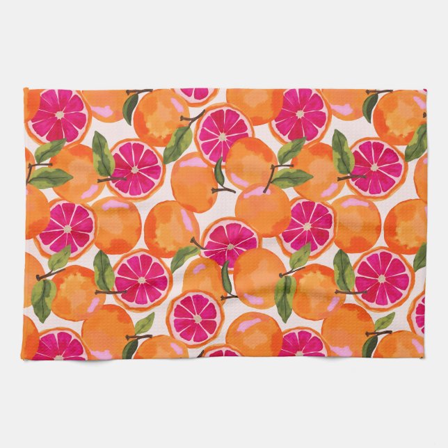 Grapefrukt vattenfärg kökshandduk (Horisontell)