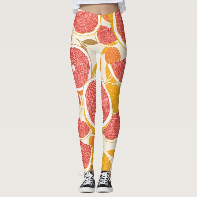 Grapefruktsegment med Löv Leggings (Framsida)