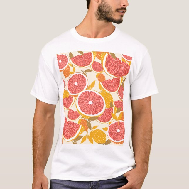 Grapefruktsegment med Löv T Shirt (Framsida)