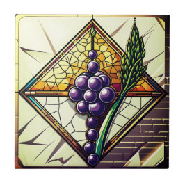 Grapes and Wheat Stained Glass Ceramic Tile Kakelplatta