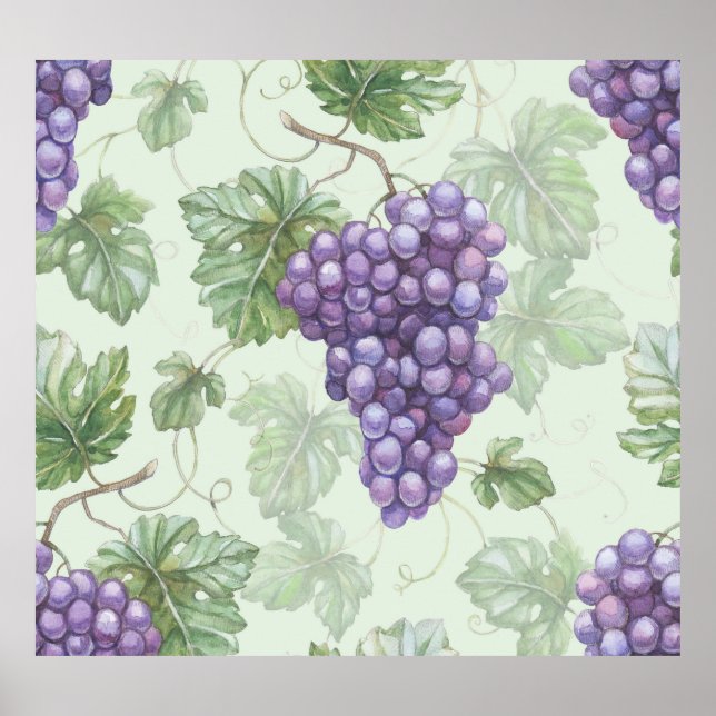 Grapes Watercolor, Fruit Seamless Mönster. Poster (Framsidan)