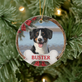 Grapevine Christmas Wreath Dog Photo Tree Ornament