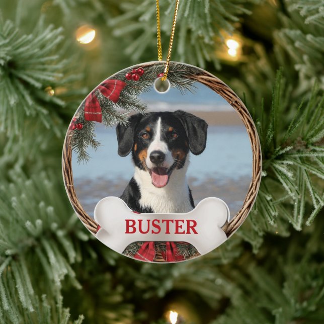 Grapevine Christmas Wreath Dog Photo Tree Ornament (Träd)