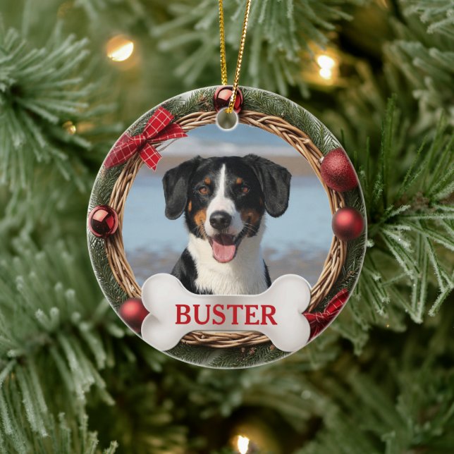 Grapevine Christmas Wreath Dog Photo Tree Ornament (Träd)