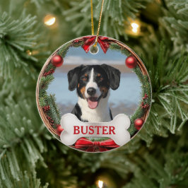 Grapevine Christmas Wreath Dog Photo Tree Ornament