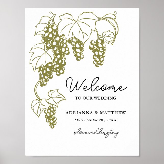 Grapevine Elegant Vineyard | Italien Bröllop-tecke Poster (Framsidan)