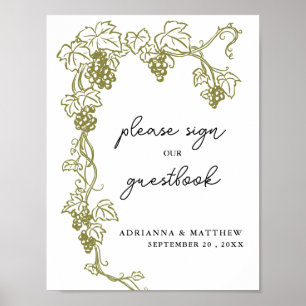 Grapevine Elegant Vineyard Italien Bröllop-tecke Poster