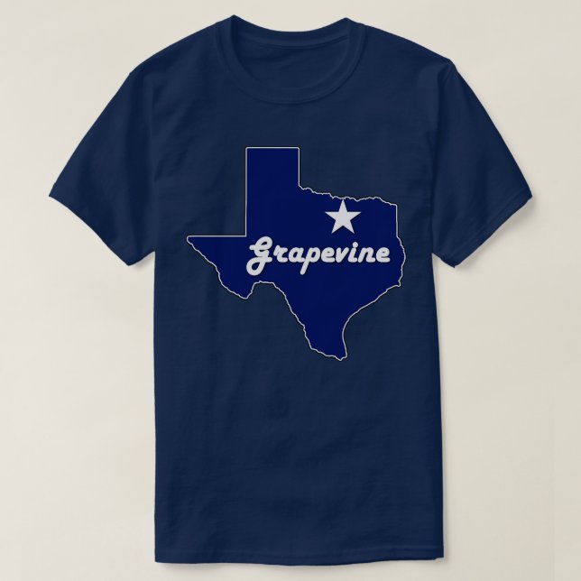 Grapevine Texas Navy Blue Lone State Karta Texan T Shirt (Design framsida)
