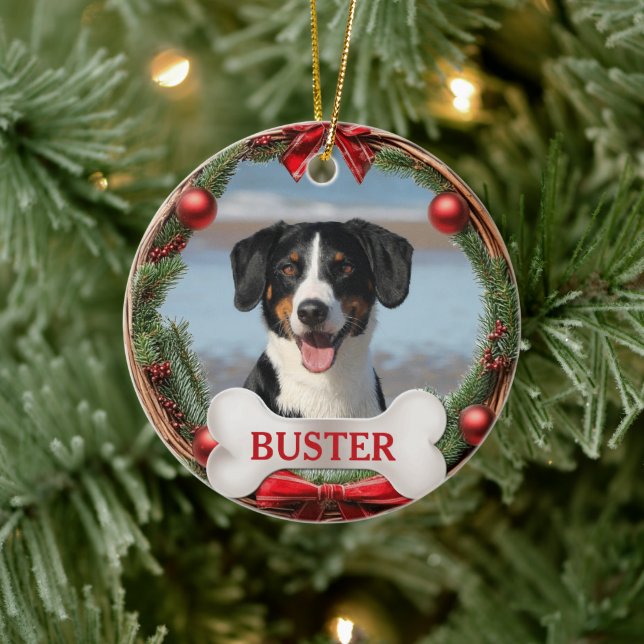 Grapevine Wreath Dog Photo Christmas Tree Ornament (Träd)