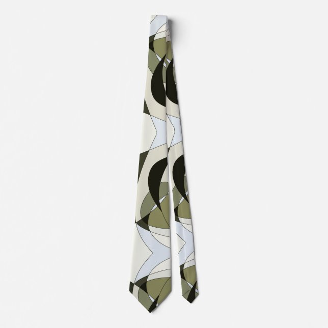 Graphic Abstrakt Tie Oliv grönt Black Beige Linjer Slips (Framsida)