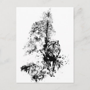 Graphic Art Grått Varg Wildlife Animal Nature Vykort