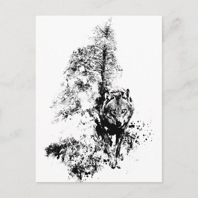 Graphic Art Grått Varg Wildlife Animal Nature Vykort (Framsida)