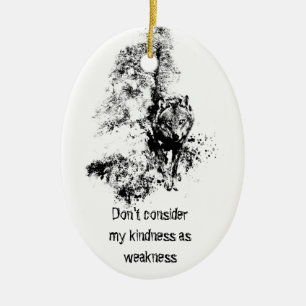 Graphic Art Grått Varg Wildlife Kindness-citat Julgransprydnad Keramik