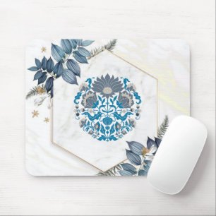 Graphic Art, Teal Illustration Blommigt Mandala Musmatta
