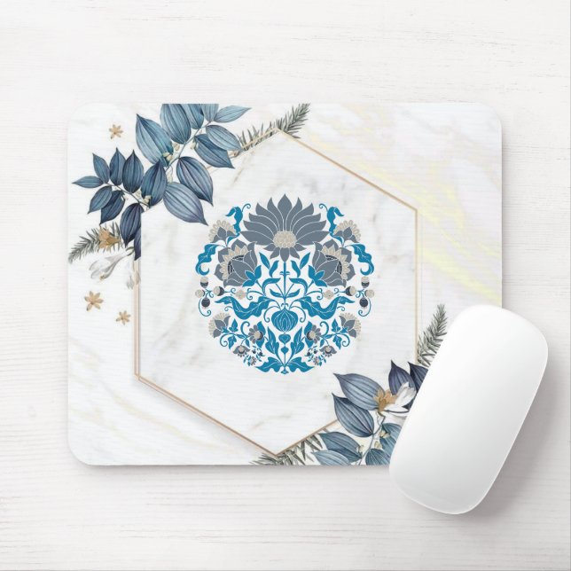 Graphic Art, Teal Illustration Blommigt Mandala Musmatta (Med mus)