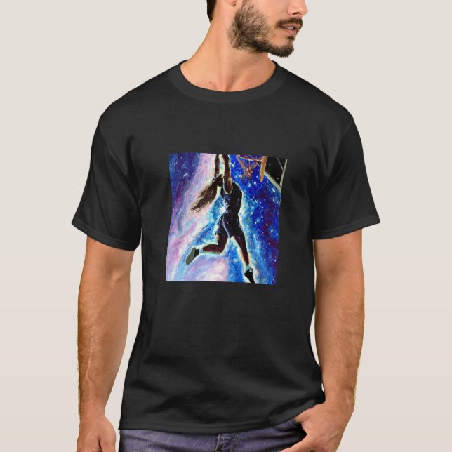 Graphic Basketball Space Basketball Vintage Retro T Shirt (Framsida)