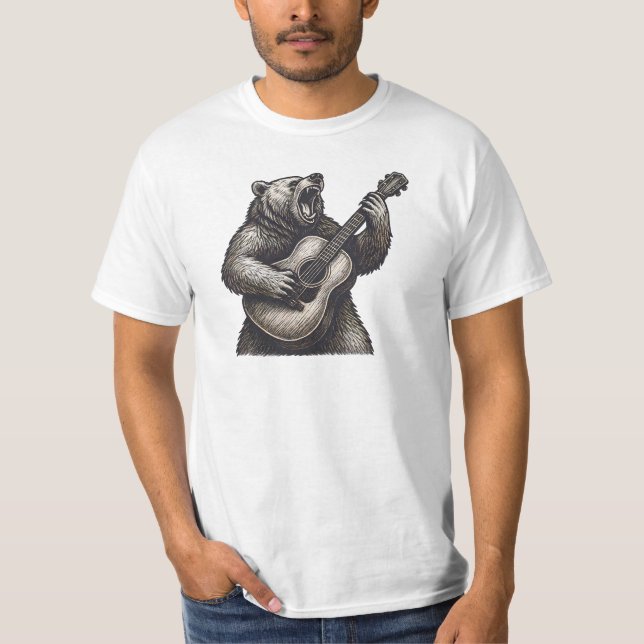 Graphic Bear Play Guitar Manar T Shirt (Framsida)