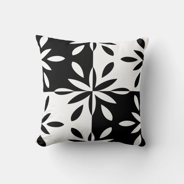 Graphic Black and White Geometric Flower Mönster Kudde (Framsida)