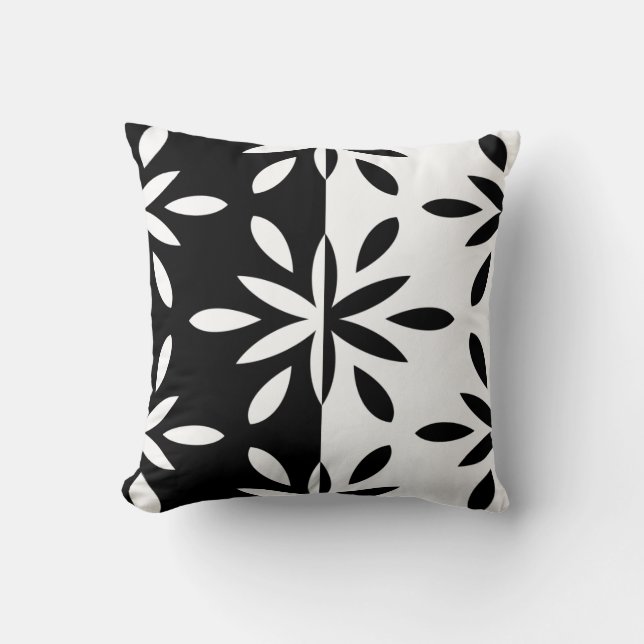 Graphic Black and White Geometric Flower Mönster Kudde (Framsida)