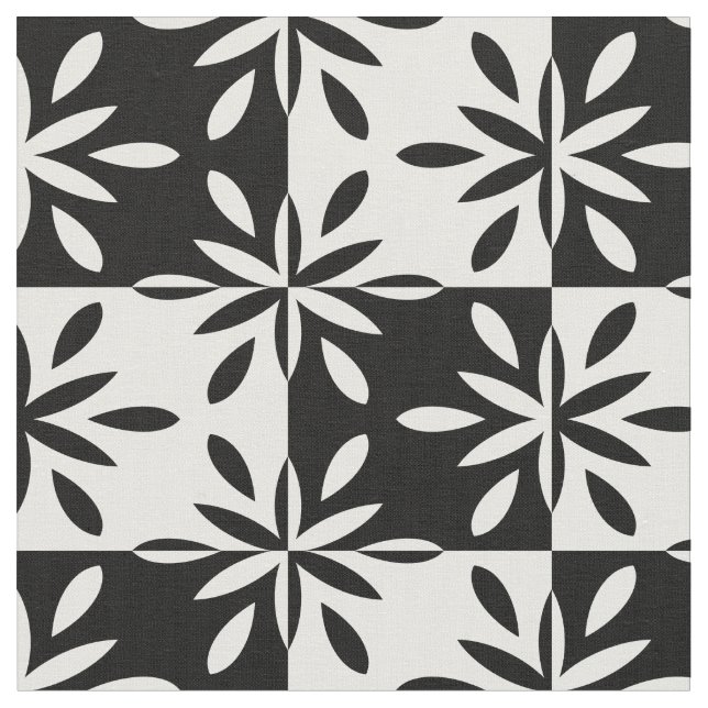Graphic Black and White Geometric Flower Mönster Tyg (Närbild)