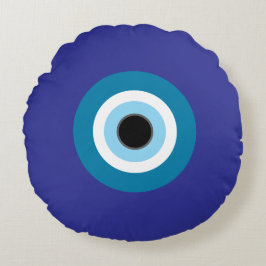 Graphic Blue Evil Eye Round Pillow Rund Kudde