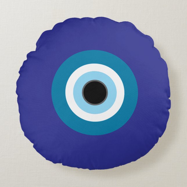Graphic Blue Evil Eye Round Pillow Rund Kudde (Framsidan)