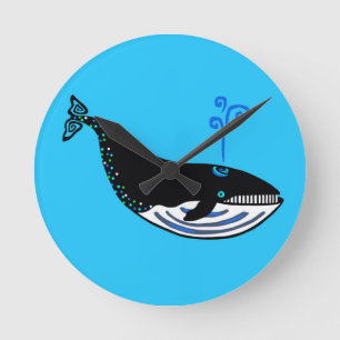 Graphic Blue WHALE - Ocean blue - Wildlife Rund Klocka