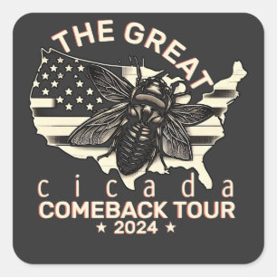 Graphic Cicada Comeback Tour 2024 Design Fyrkantigt Klistermärke