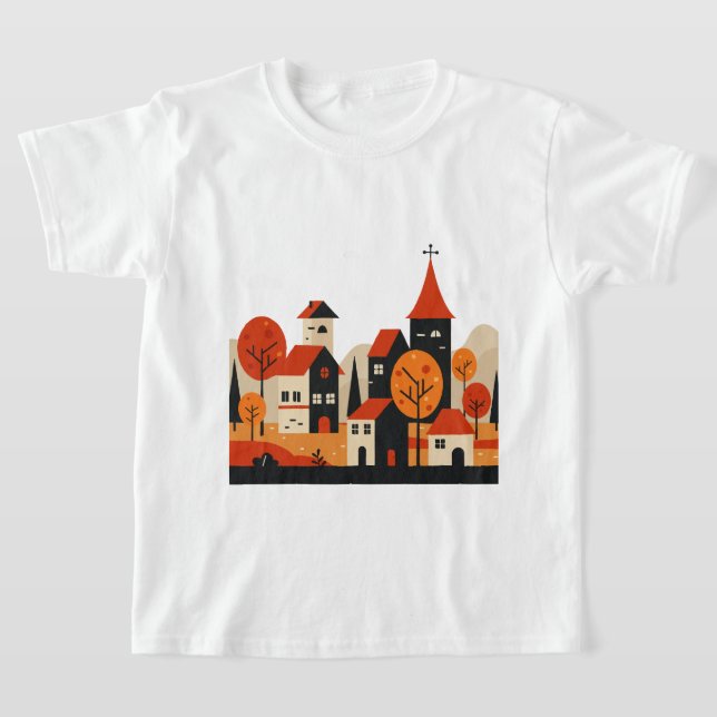 Graphic design of a rural autumn  t shirt (Laydown)