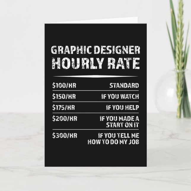 Graphic Designer Timate Rate Funny Gift Kort (Framsida)