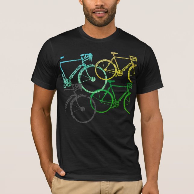 Graphic Färg Bikes | Cyklar på svart T-skirt T Shirt (Framsida)