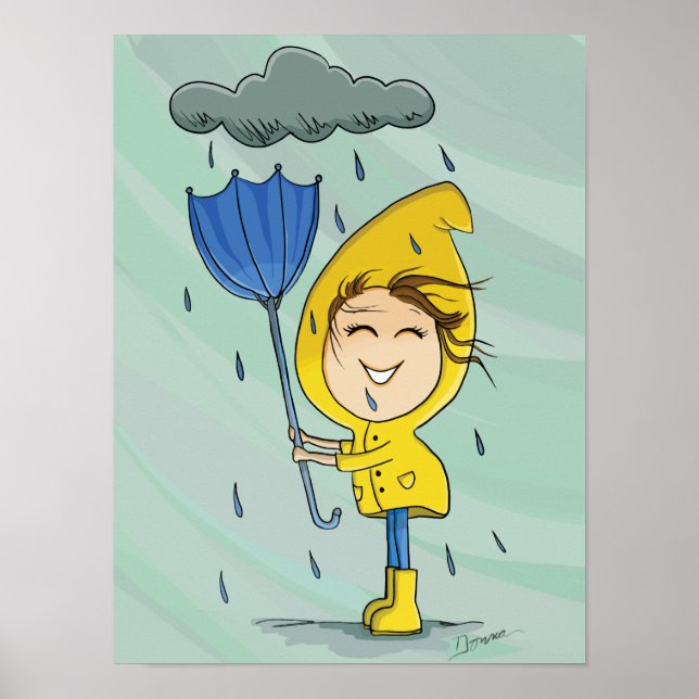 Graphic för Cute Girl Rainy Windy Day Poster (Framsidan)