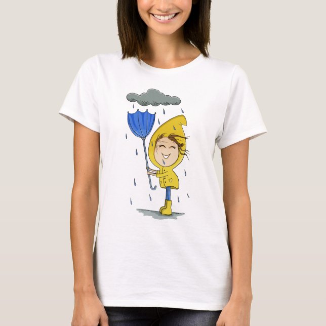 Graphic för Cute Girl Rainy Windy Day T Shirt (Framsida)