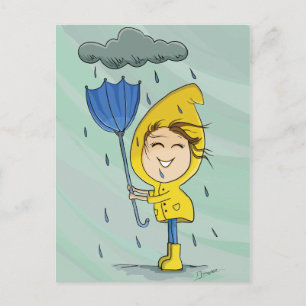 Graphic för Cute Girl Rainy Windy Day Vykort