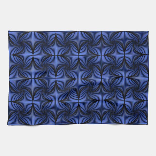 Graphic Geometric 3D Scallop Fläkt Blue Kökshandduk (Horisontell)