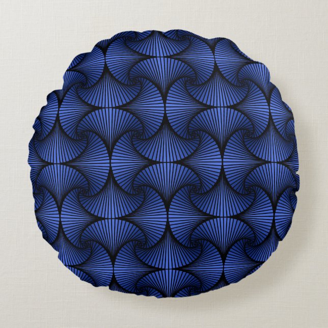 Graphic Geometric 3D Scallop Fläkt Blue Rund Kudde (Framsidan)