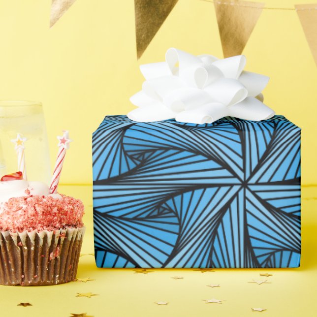 Graphic Geometric 3D Spiral Twist Blue Presentpapper (Födelsedagsfest)