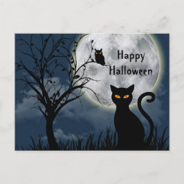 Graphic Halloween för Cute Black Cat Uggla Måne Vykort