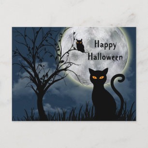 Graphic Halloween för Cute Black Cat Uggla Måne Vykort