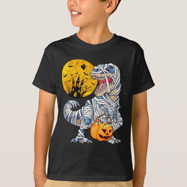 Graphic Halloween mummy dinosaur T Shirt (Framsida)