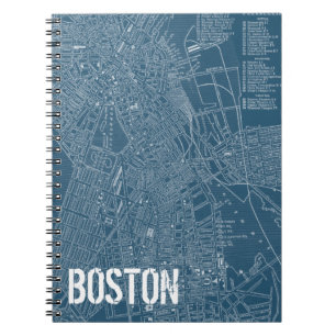 Graphic Karta of Boston Anteckningsbok Med Spiral
