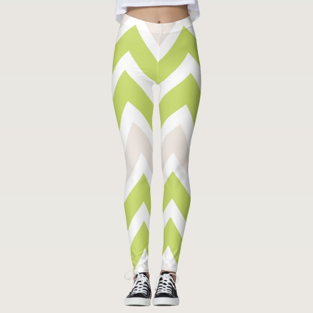 Graphic Lime Green Chevron Mönster Leggings (Framsida)