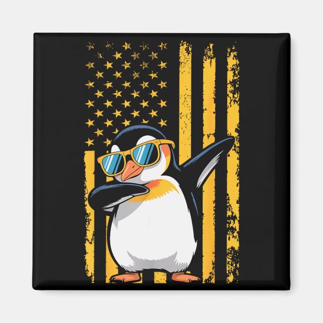 Graphic Penguin Retro American Flag Funny Penguin  Magnet (Framsidan)