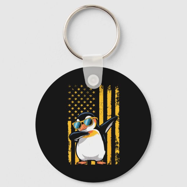 Graphic Penguin Retro American Flag Funny Penguin  Nyckelring (Framsida)