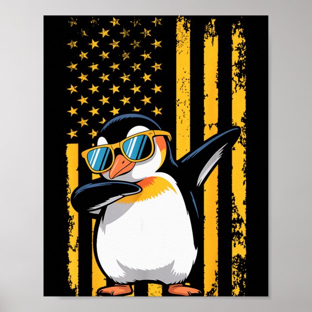Graphic Penguin Retro American Flag Funny Penguin  Poster (Framsidan)