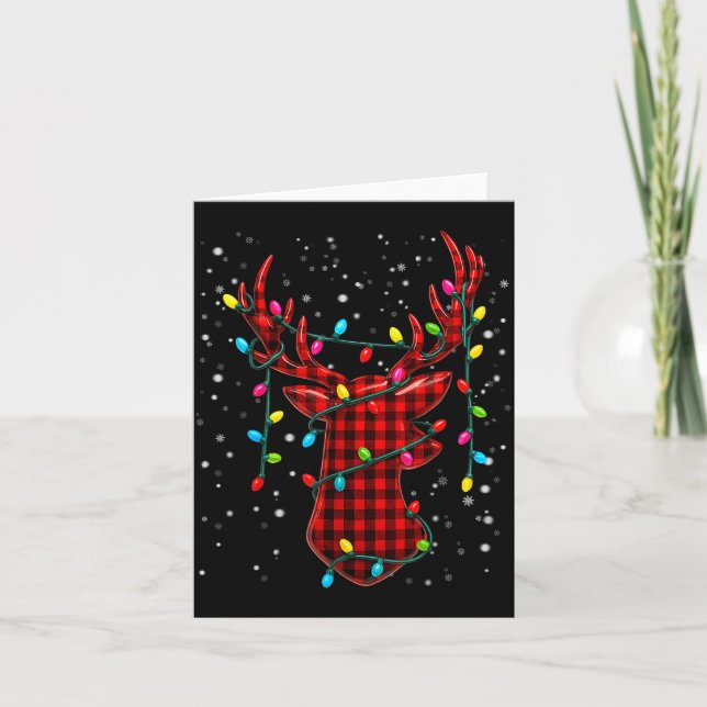 Graphic Plaid Rudolph Christmas Tree Light Xmas Me Kort (Framsida)