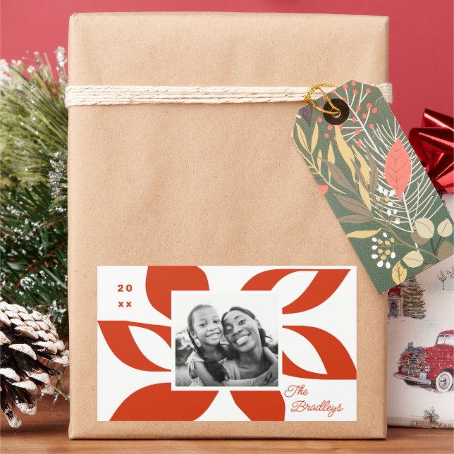 Graphic Poinsettia Helgdag Photo Rektangulärt Klistermärke (Semester)