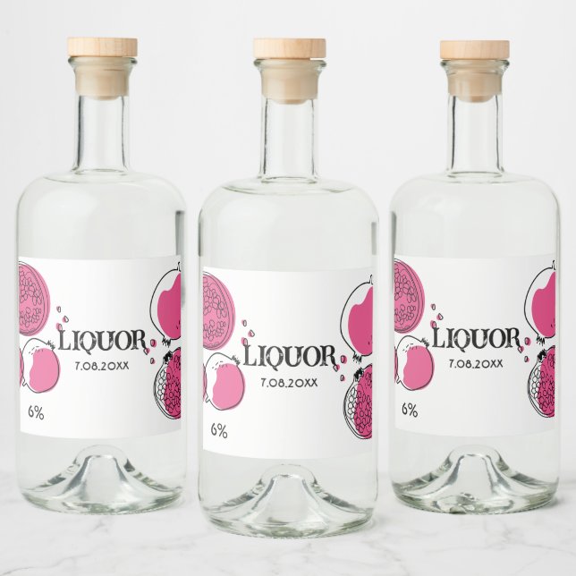 Graphic pomegranate Pink Magenta Graphic Modern. Spritflaskor Etikett (Flaskor)