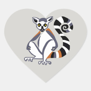 Graphic-Ring-stjärtad LEMURS - Madagaskar - Hjärtformat Klistermärke