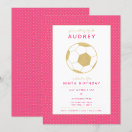Graphic Soccer Star Sports Party i Rosa och Guld Inbjudningar